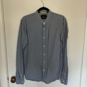 Scotch and soda band collar blue white button down L